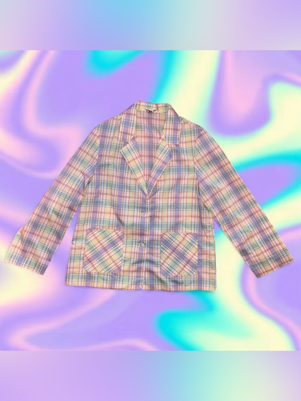 vtg 80s rainbow plaid lightweight blazer - cristin stevens, fits like lg